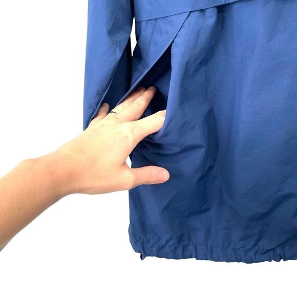 Eileen Fisher zip up Hooded Anorak Size L blue cotton nylon - Picture 5 of 8